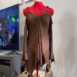 Brown Asymmetrical Women's Blouse